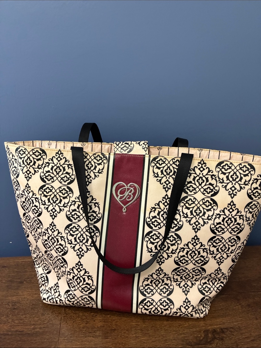 Brighton Coated Canvas Tote Bag in Pink and Burgundy